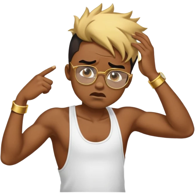 black boy in stringer with gold glasses frustrated pulling hair emoji