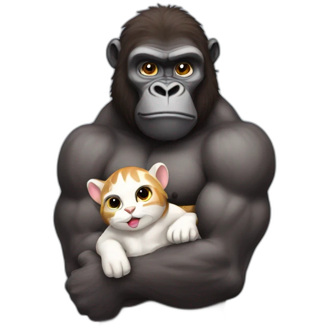 Buff Gorilla holding a cute cat emoji