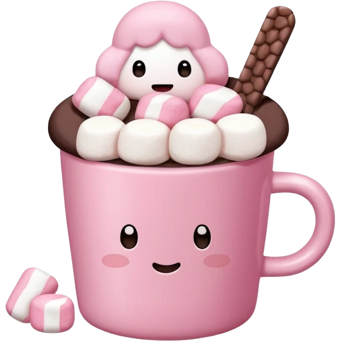 Kakao in pinker Tasse mit pink weißen mini marshmallow ohne Gesicht, ästhetisch emoji