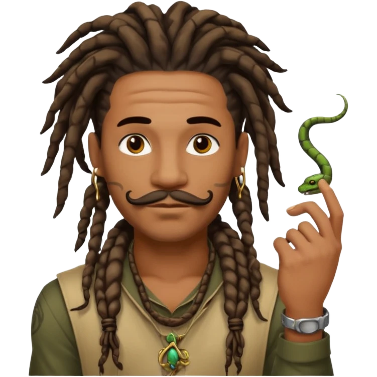 Black man with dreads and snake tattoo on forehead making a mustache with index finger emoji