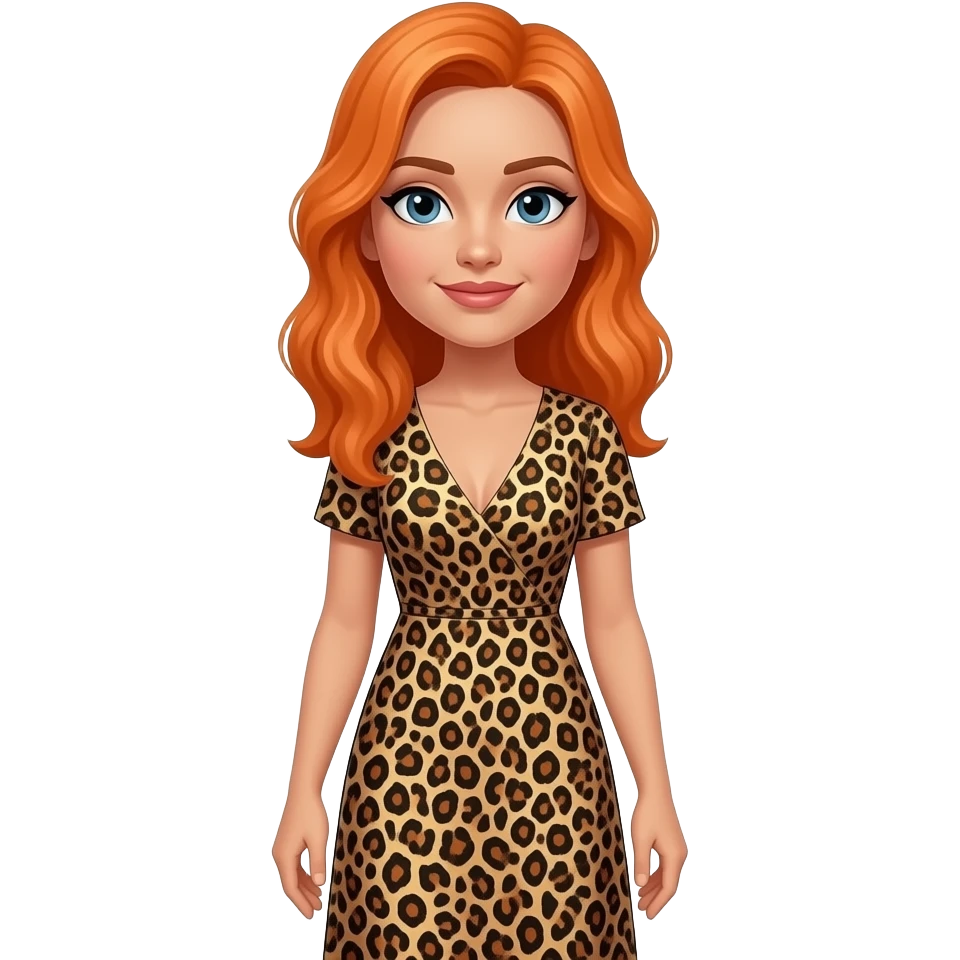 american  women orange hair   with a  leopard print full dress emoji