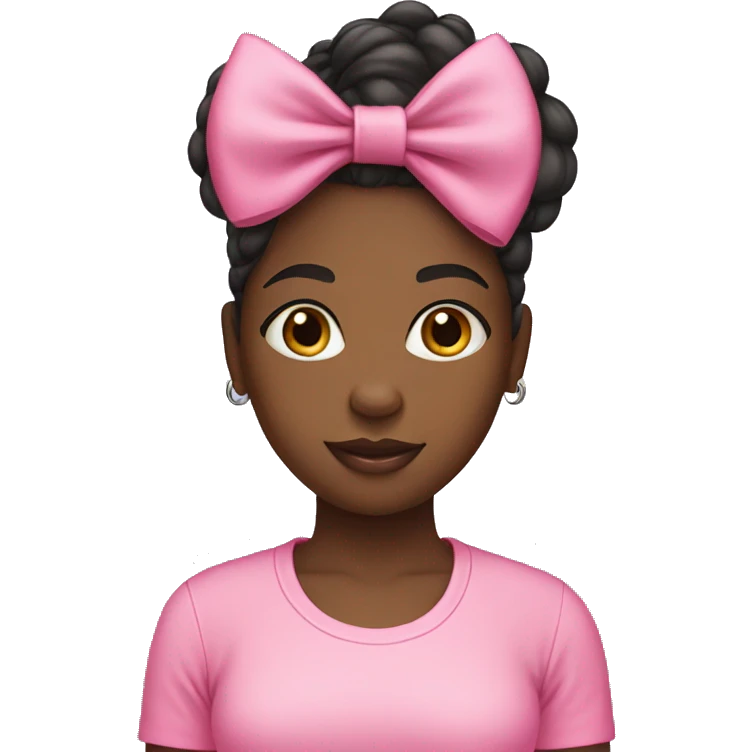 Black girl, with a pink tee-shirt and a pink bow emoji