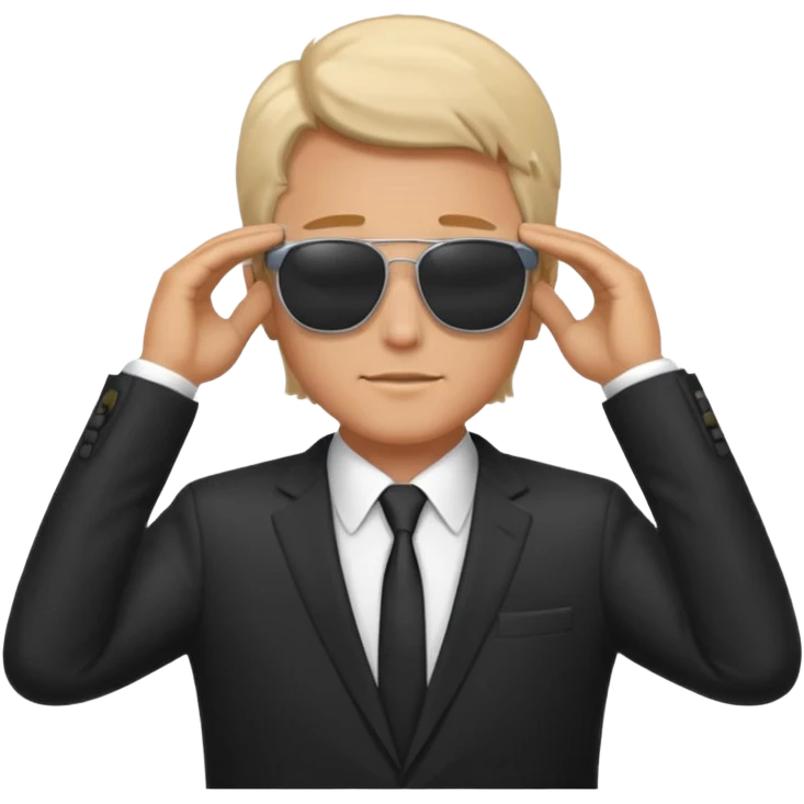 white man in formal suit wearing sunglasses resting with hands behind head emoji