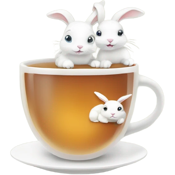 Cup of tea with white cute rabbits  emoji