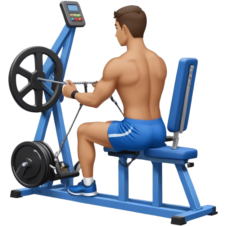 back view of man with blue shorts using seated cable-rows machine emoji