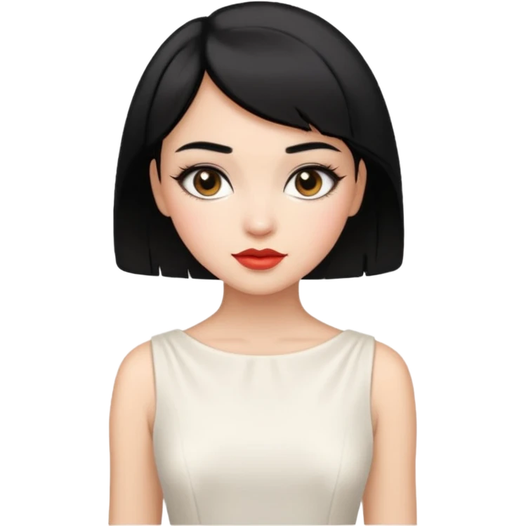 a short black hair girl with elegant white dress, wearing makeup emoji