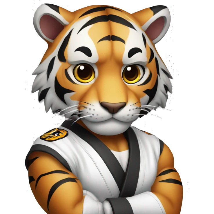 Tiger with evil face  jiu-jitsu black belt with his arms crossed emoji