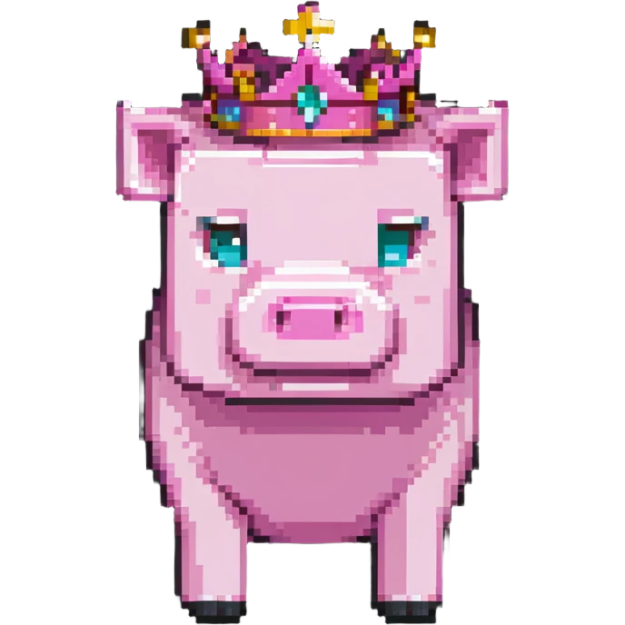 Minecraft pig full body pink blocky animal with square head wearing a crown emoji