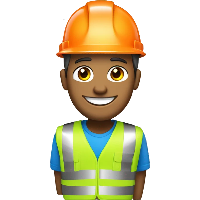 Happy worker with white hard hat, blue eyes, glass's, white lightskin, orange & green saftey vest, tool belt emoji
