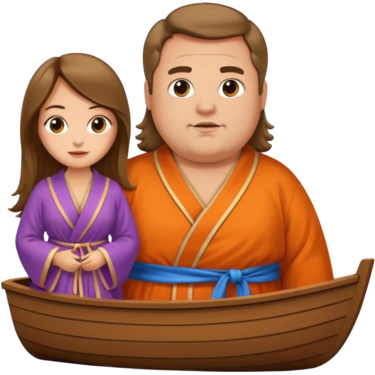 A fat guy in a nice robe on a tiny boat with pretty women emoji