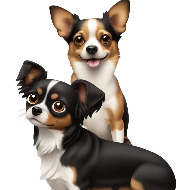 Perro papillon negro y marrón con un perro chihuahua de color canela emoji