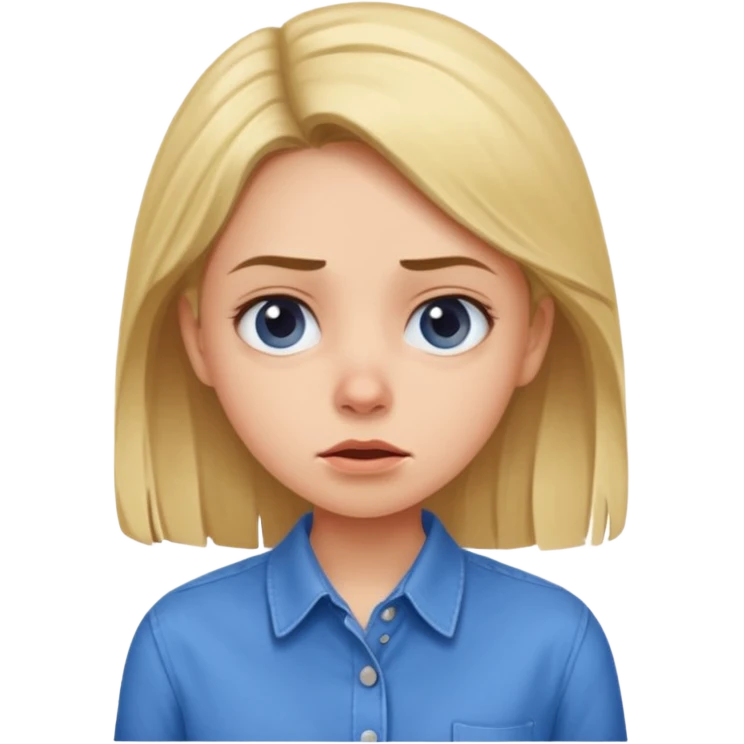 girl in a blue button-up shirt looking weirded out emoji
