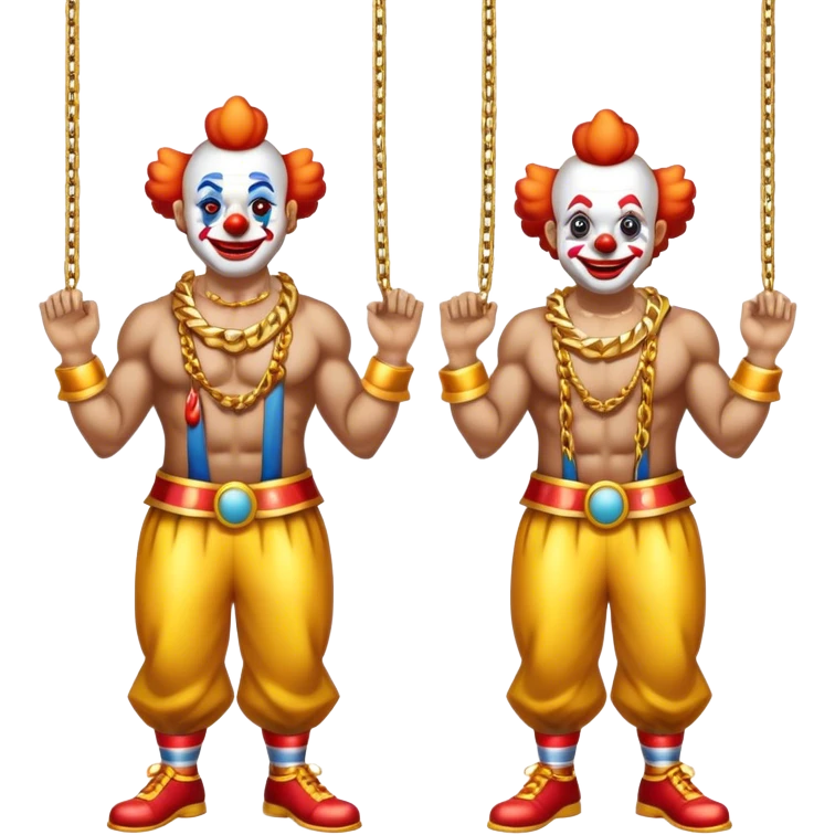 clowns with golden chain on the neck training in gym. full height  emoji