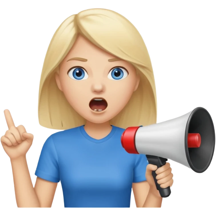  blue eyes blonde girl yelling into megaphone emoji