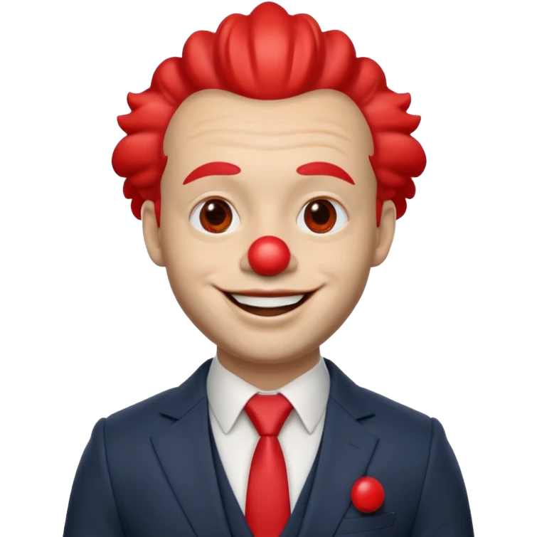 A 3D cartoon man with a red clown nose, smiling expression, wearing a suit, soft lighting, realistic Memoji-style. emoji