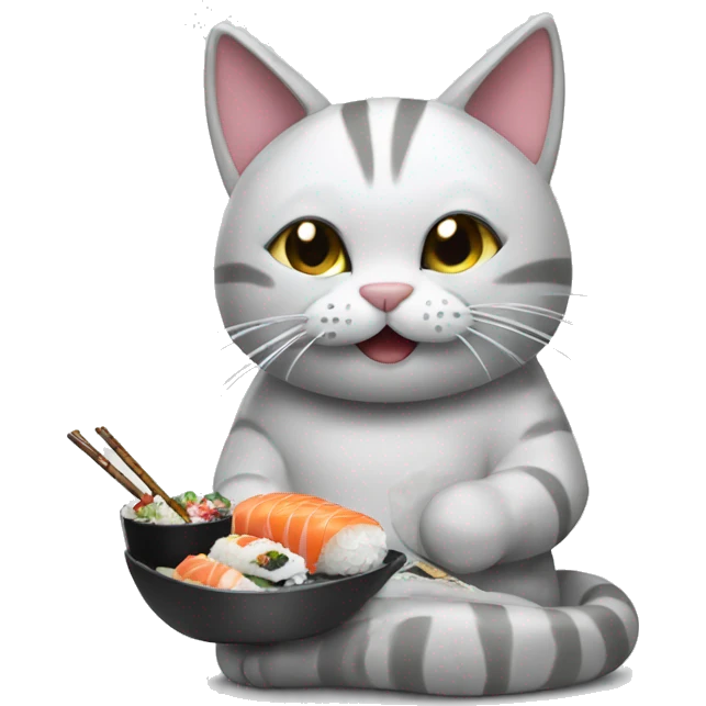 Create silver cat eating sushi emoji