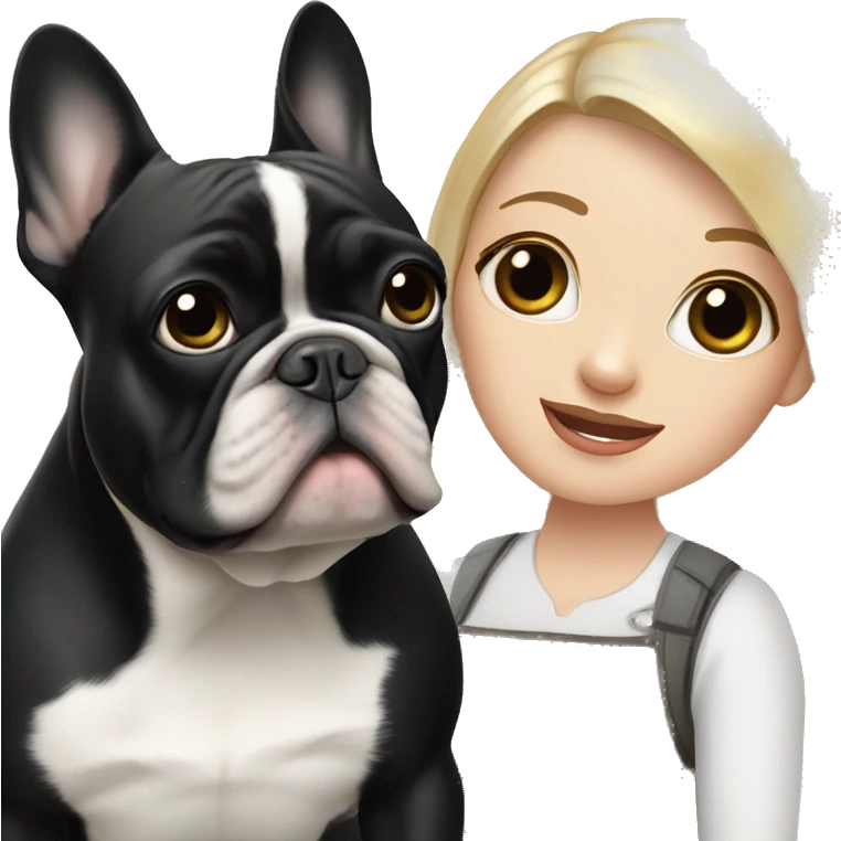 black/white french bulldog with blonde girl emoji