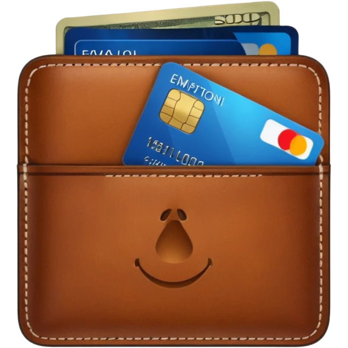 portefeuille marron avec quelques billets et carte bancaire emoji