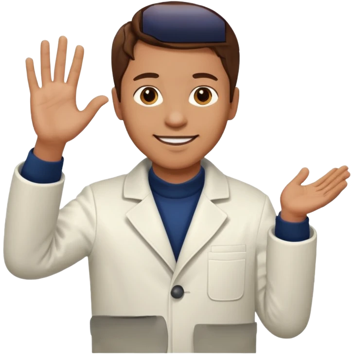 Radiografía de mano sostenida por un hombre con bata blanca  piel clara cabello café saludando emoji