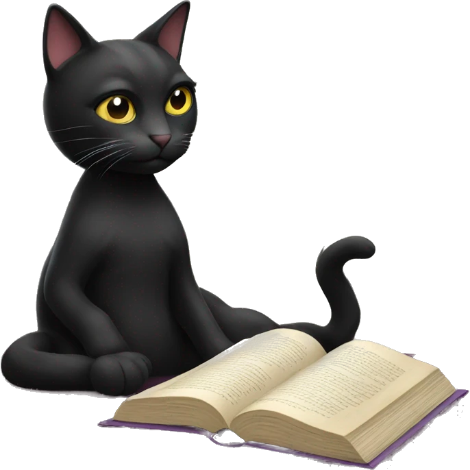 Black cat reading a book  emoji