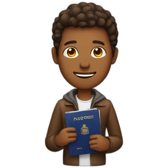 brown skinned guy holding passport emoji