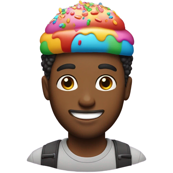 short hair guy w a hat enjoying a sprinkles cupcake emoji