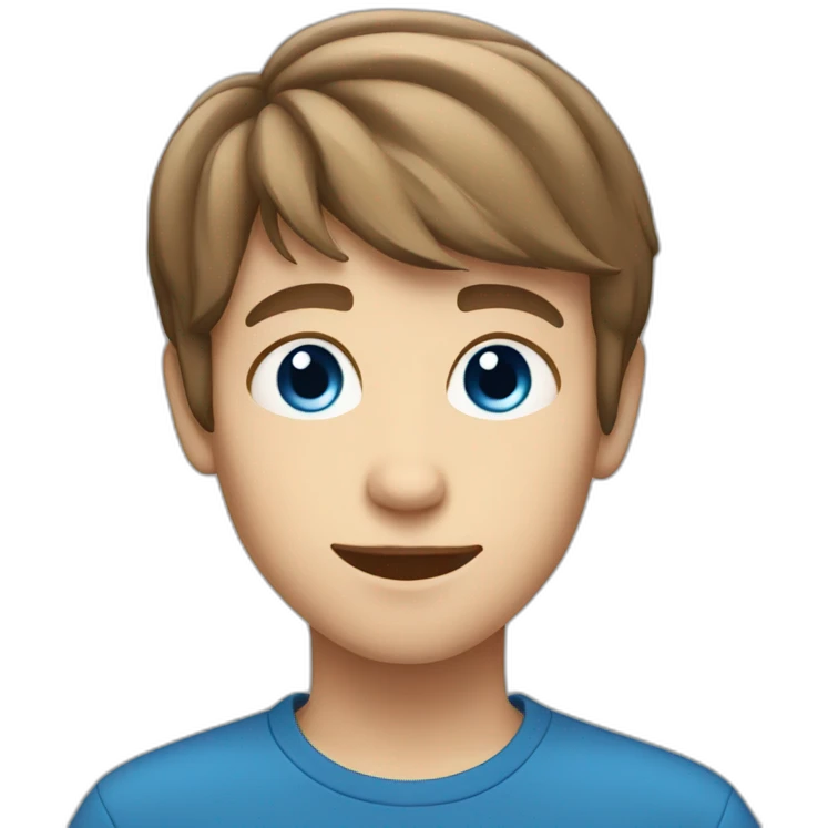 A boy teenager with blue eyes and short brown hair and a ray in the middle emoji