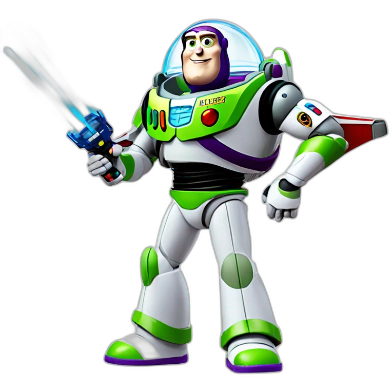 Buzz Lightyear using a lit lightsaber emoji