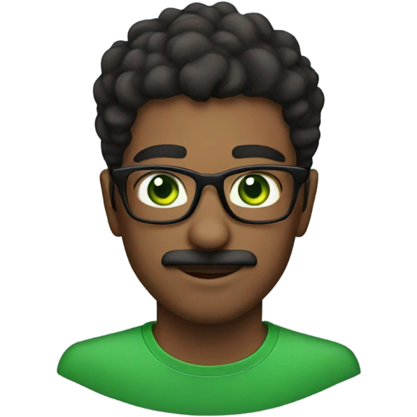 24 year old man green eyes with glasses and a moustache  emoji