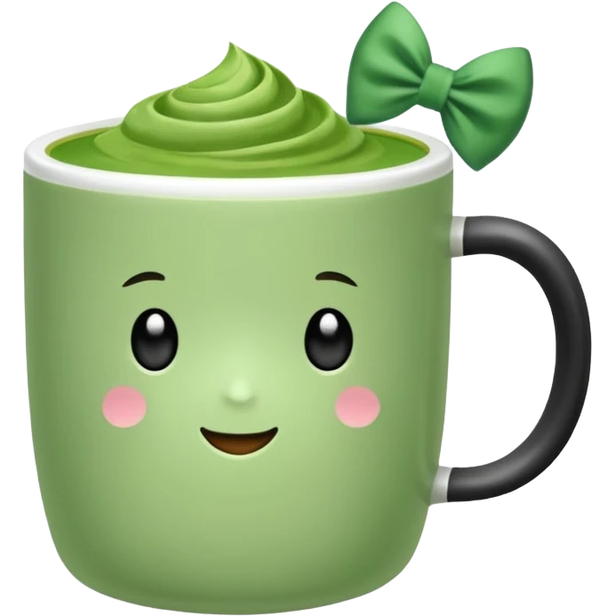 Make a cup of match tea in a mug with a bow on it no  face and white mug emoji