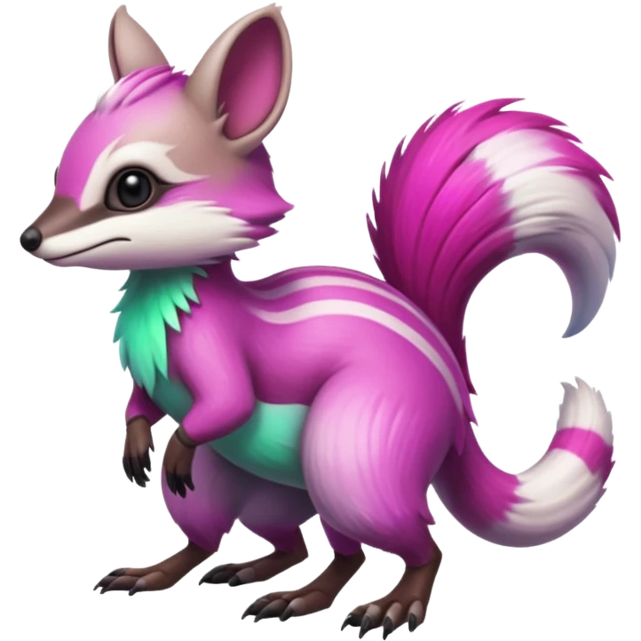 Iridescent Neon Green-Magenta-gradients Minccino-Numbat-Sergal-fusion-hybrid-animal-creature, full body emoji