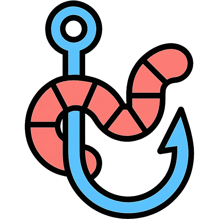 a fishing hook with a worm emoji