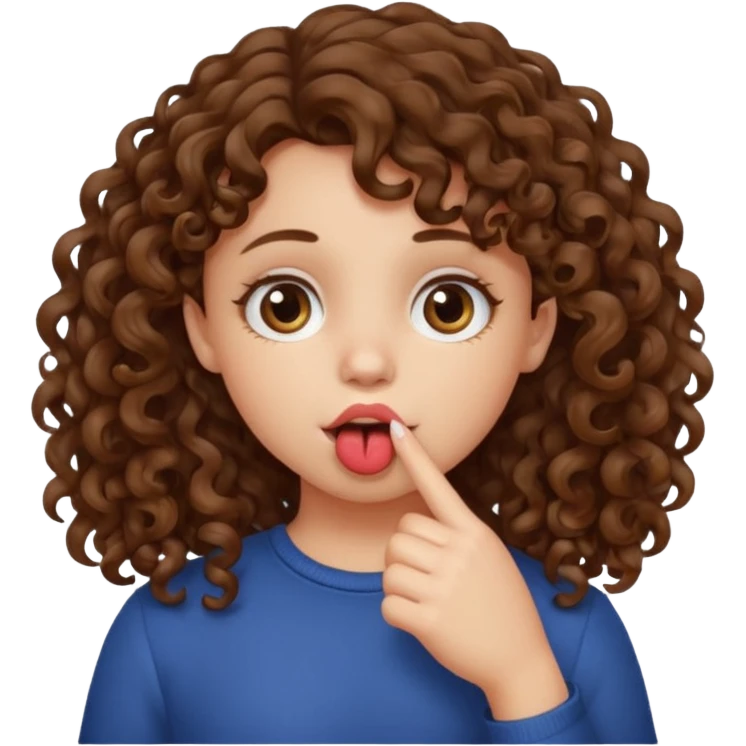 girl with curly brown hair who puts her finger in her mouth emoji