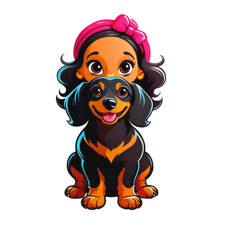 dachshund with a medium skin girl with curly hair emoji