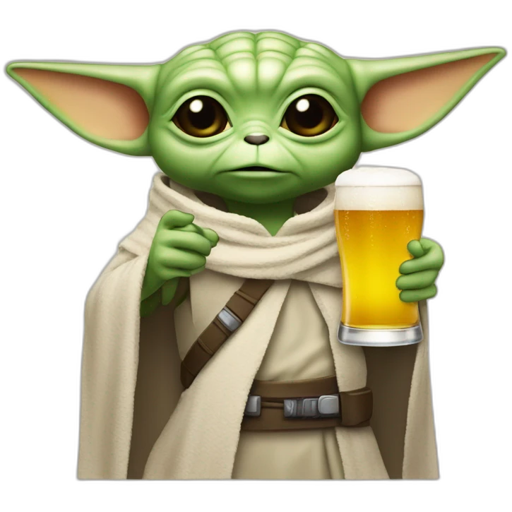 Grogu Star wars drinking a beer with It un historiador hand emoji