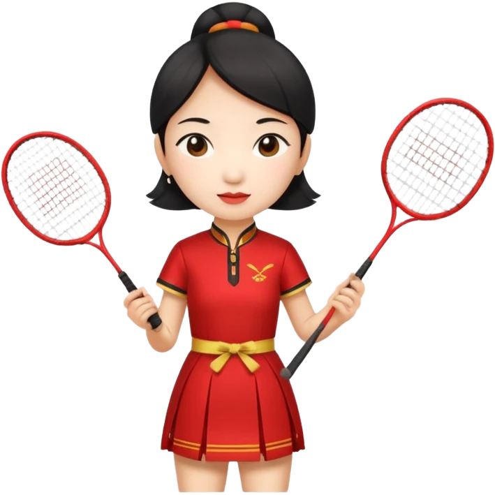 ancient geongsam girl with 1 badminton racket, red emoji