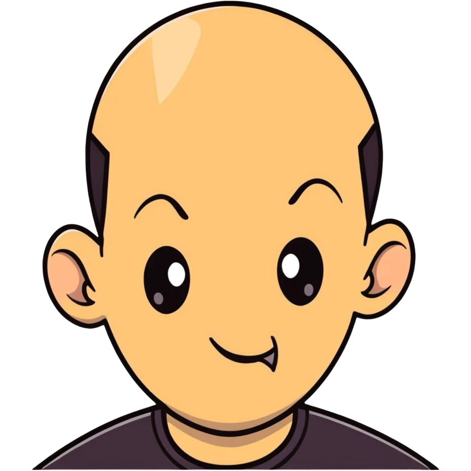 Guy with a massive exaggerated forehead, cartoon character, funny face emoji