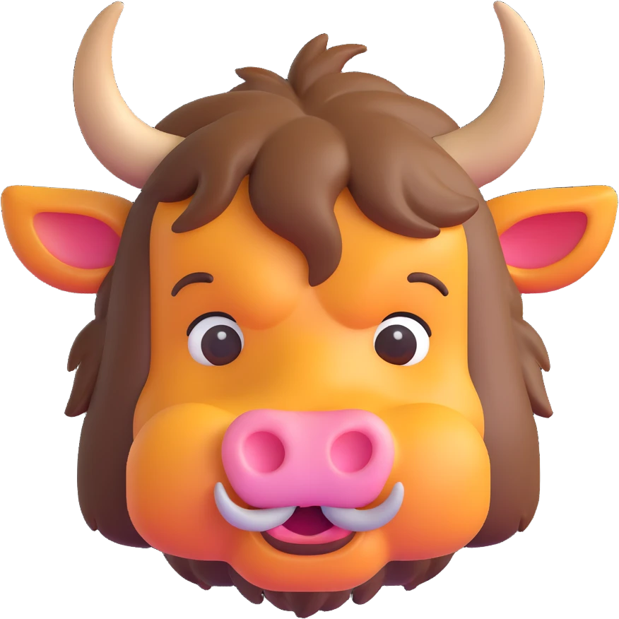 yak head, 3D emoji style, soft shading, lively and expressive, suitable for app icon emoji