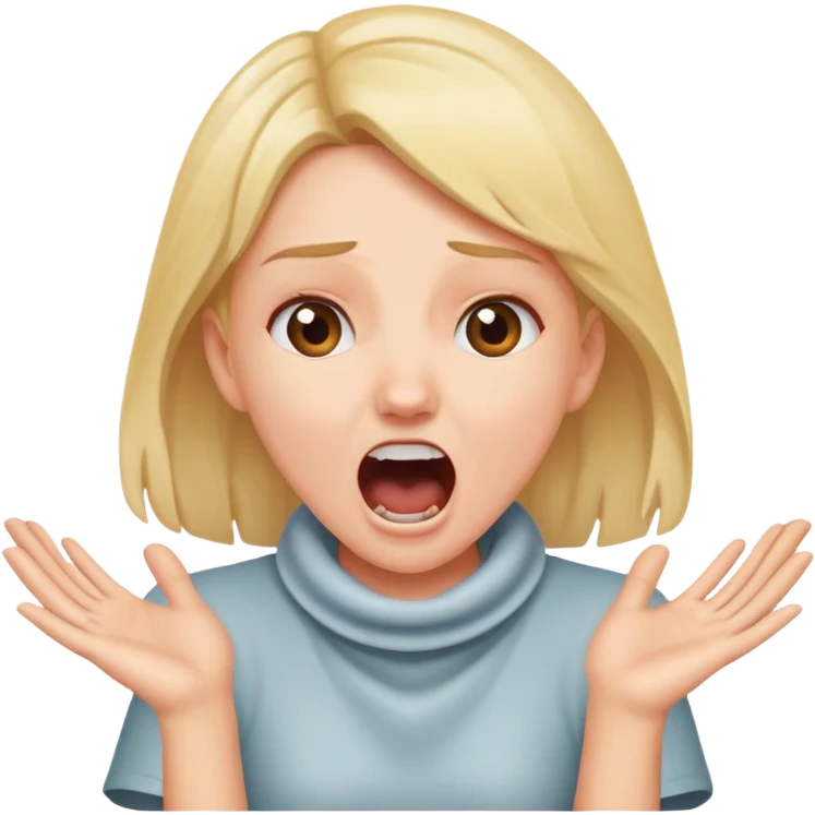 a girl screaming with her hands crossed around her neck emoji