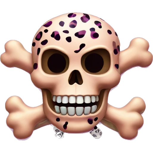pink skull with cheetah print and grew background with some crossbones in the background aswell emoji
