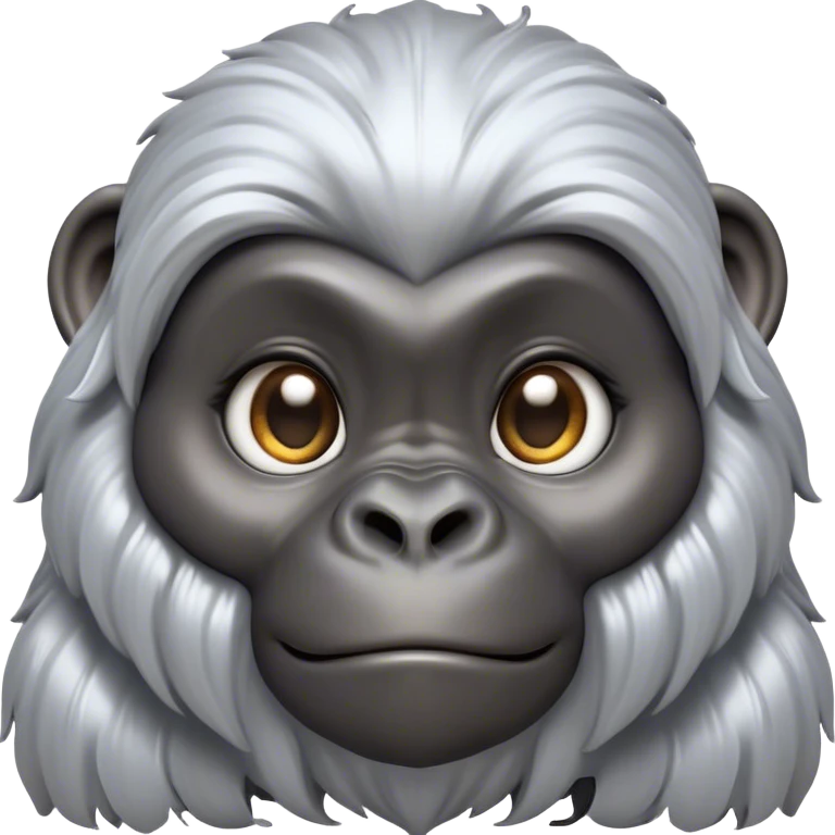 Cinematic Cute mountain Gorilla Portrait Emoji, Head tilted playfully and inquisitively, with a robust build accented by a striking silver mane and round, sparkling eyes full of gentle charm, Simplified yet irresistibly adorable features, highly detailed, glowing with a warm, friendly jungle glow, high shine, affectionate and lively, stylized with a touch of endearing primate whimsy, soft glowing outline, capturing the essence of a mischievous yet loving mountain that feels like it could lumber out of the screen into your arms! emoji