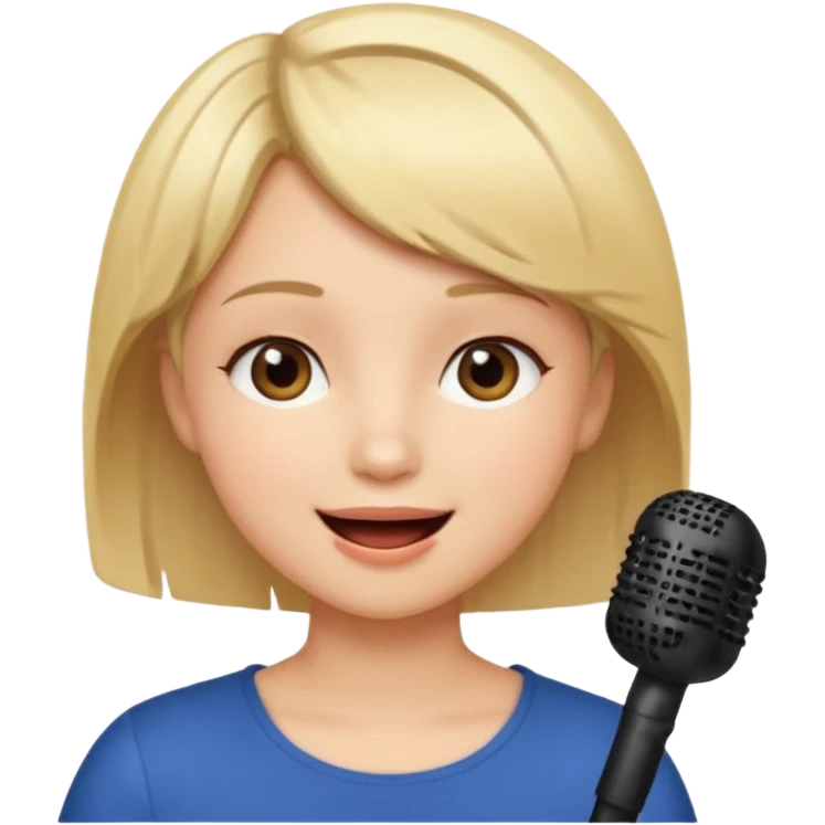 Crea una chica cantando con pelo rubio corto con ojos cafes  emoji