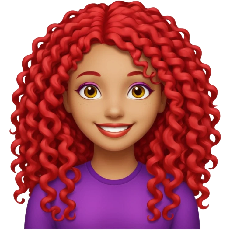 pretty girl black light skin, red long curly hair  emoji