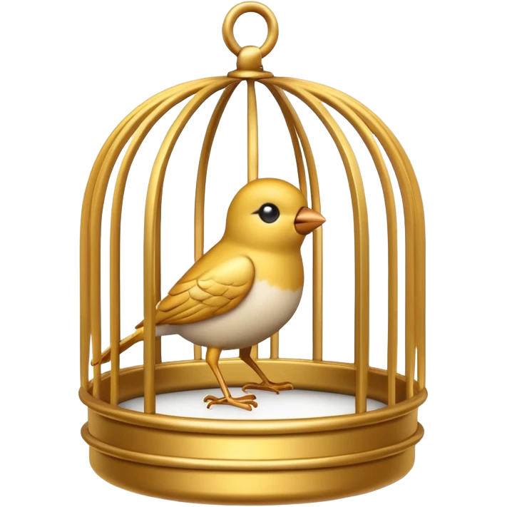 “3D emoji of a small bird inside a golden round cage, in Apple Memoji style. Soft studio lighting, glossy finish, black background, minimalistic and centered composition.” emoji