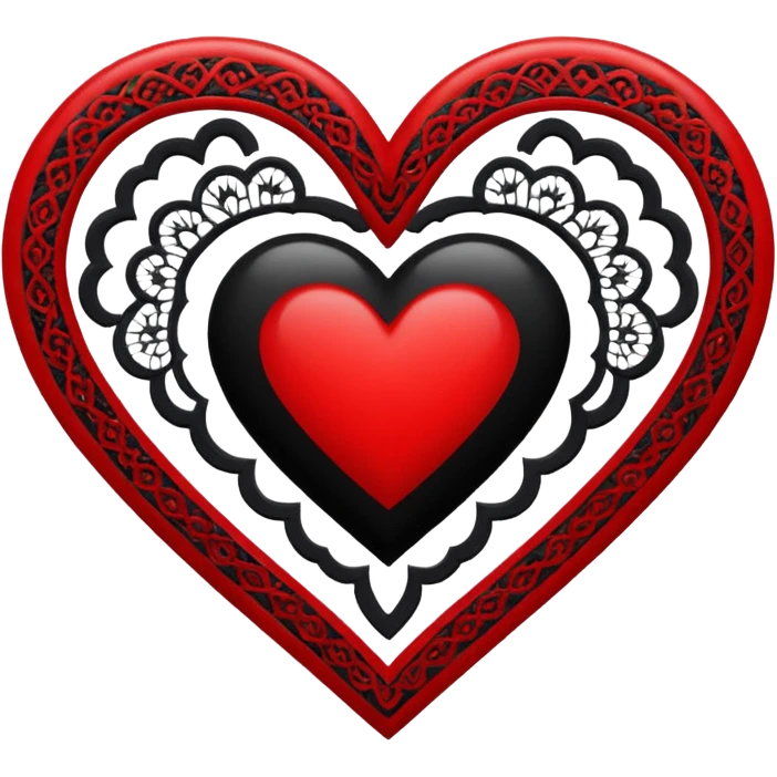 red and black heart with white lace, more black than red emoji