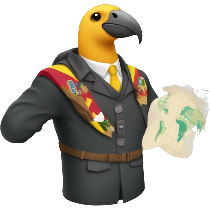 Condor vestido como turista y con un mapa del ecuador en la mano emoji