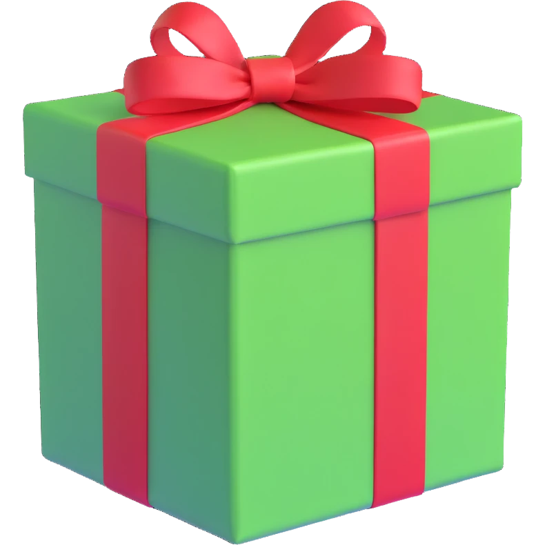 gift box, green with red ribbon emoji