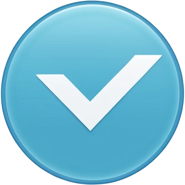 A small solid cyan-blue circle with a centered bright white check mark, clean and minimal, symbolizing trust and distinction. emoji