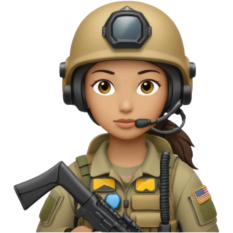 female special operations communications operator with combat gear head profile only emoji