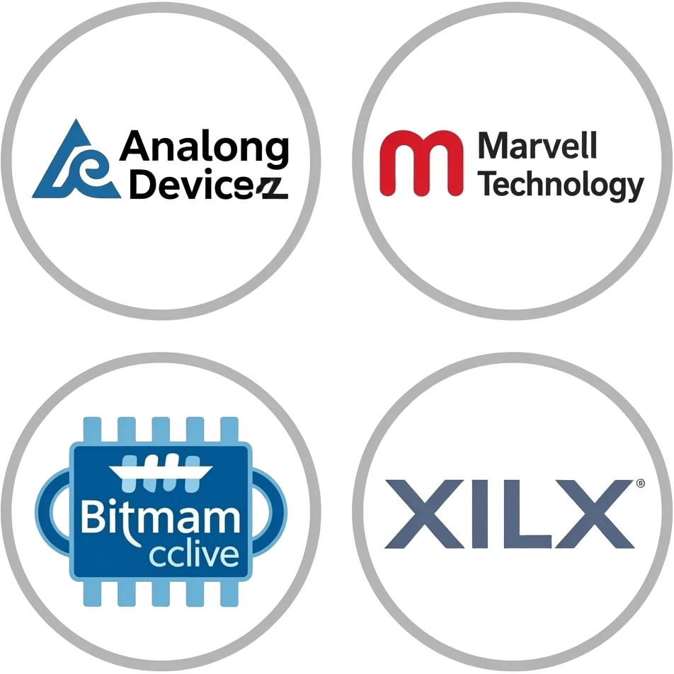 нарисуй логотипы в блых кружочках Technologies  Renesas Electronics  Analog Devices  Marvell Technology  Bitmain  Microchip Technology  Xilinx emoji